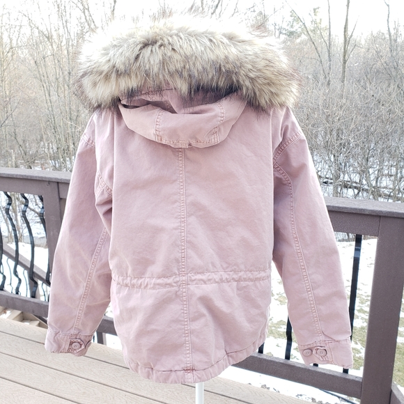 American Eagle military style parka faux fur hood mauve dusty rose medium crop - Picture 4 of 14